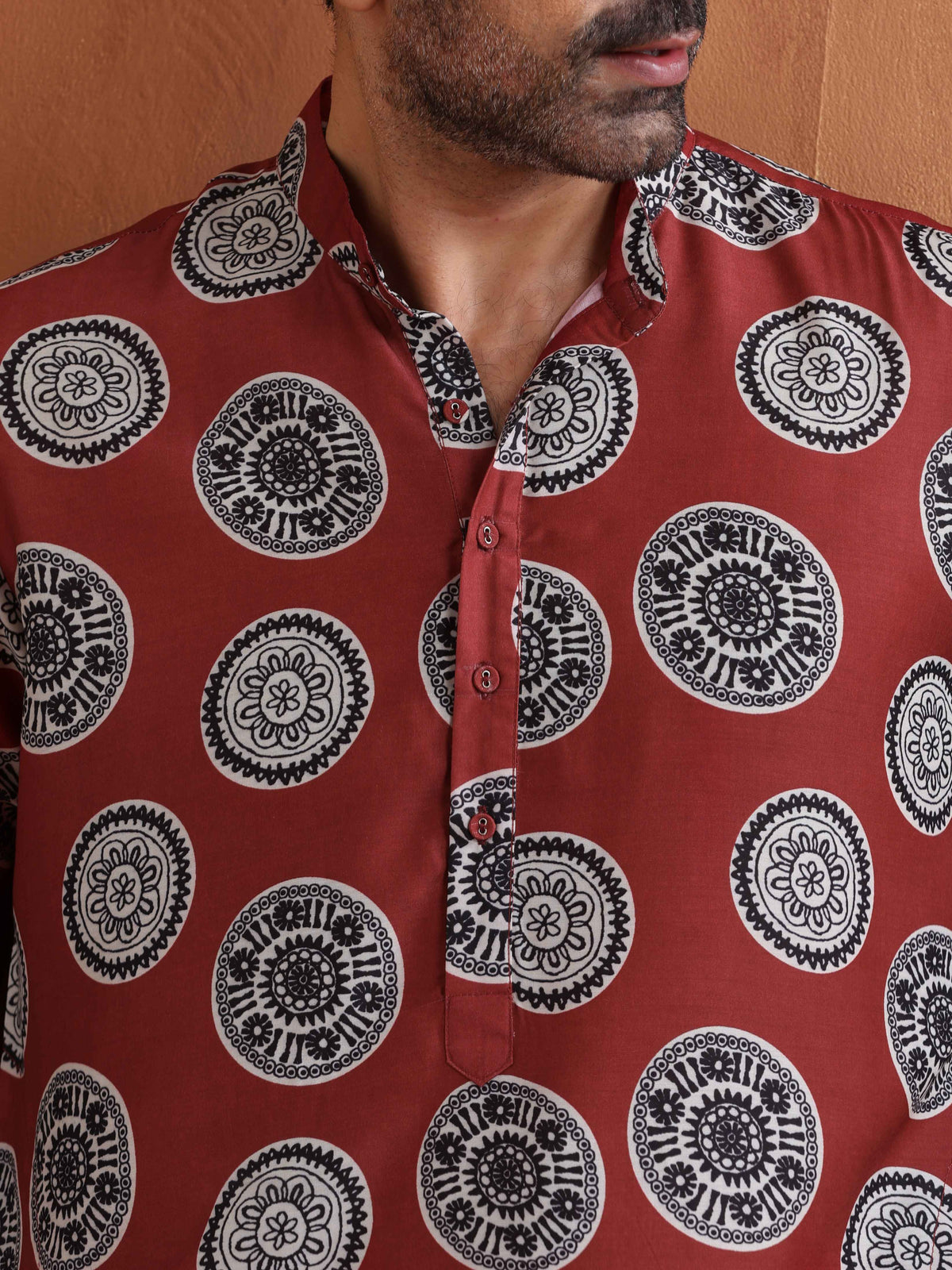 trueBrowns Men's Rust Printed Kurta | Grocsy