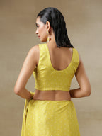trueBrowns Lime Green Bandhani Printed Silk Sleeveless Blouse | Grocsy