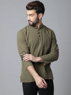 Indian Clothing Even Apparels Green Pure Cotton Kurta With Band Collar | Grocsy