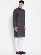 Even Apparels Grey Pure Cotton Kurta With Band Collar | Grocsy