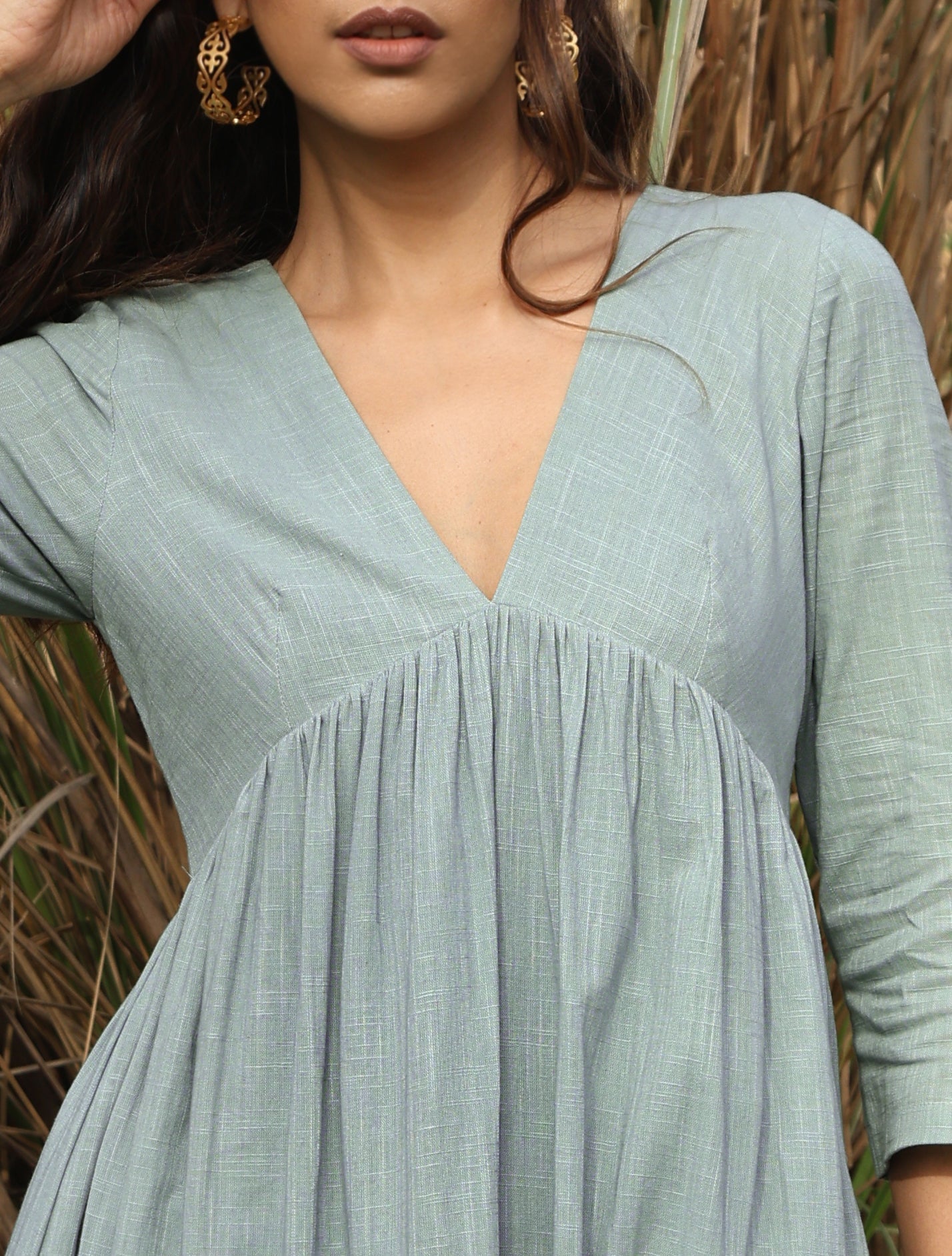 trueBrowns Blue Cotton Tiered Dress | Grocsy