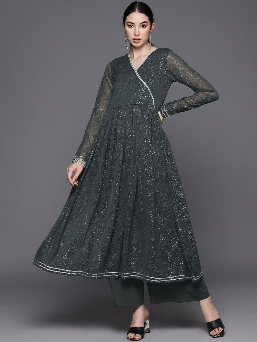 Ahalyaa Printed Angrakha Gotta Patti Kurta With Palazzos | Grocsy