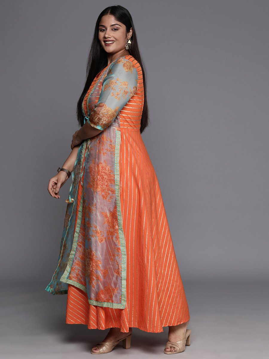 Ahalyaa Plus Size V-Neck Maxi Ethnic Dress | Grocsy