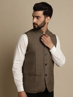 Even Apparels Men's Brown Mandarin Collar Waistcoat | Grocsy