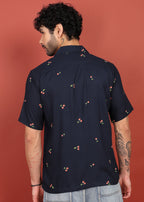 Fabmade Midnight Cherry Printed Cuban Collar Shirt | Grocsy