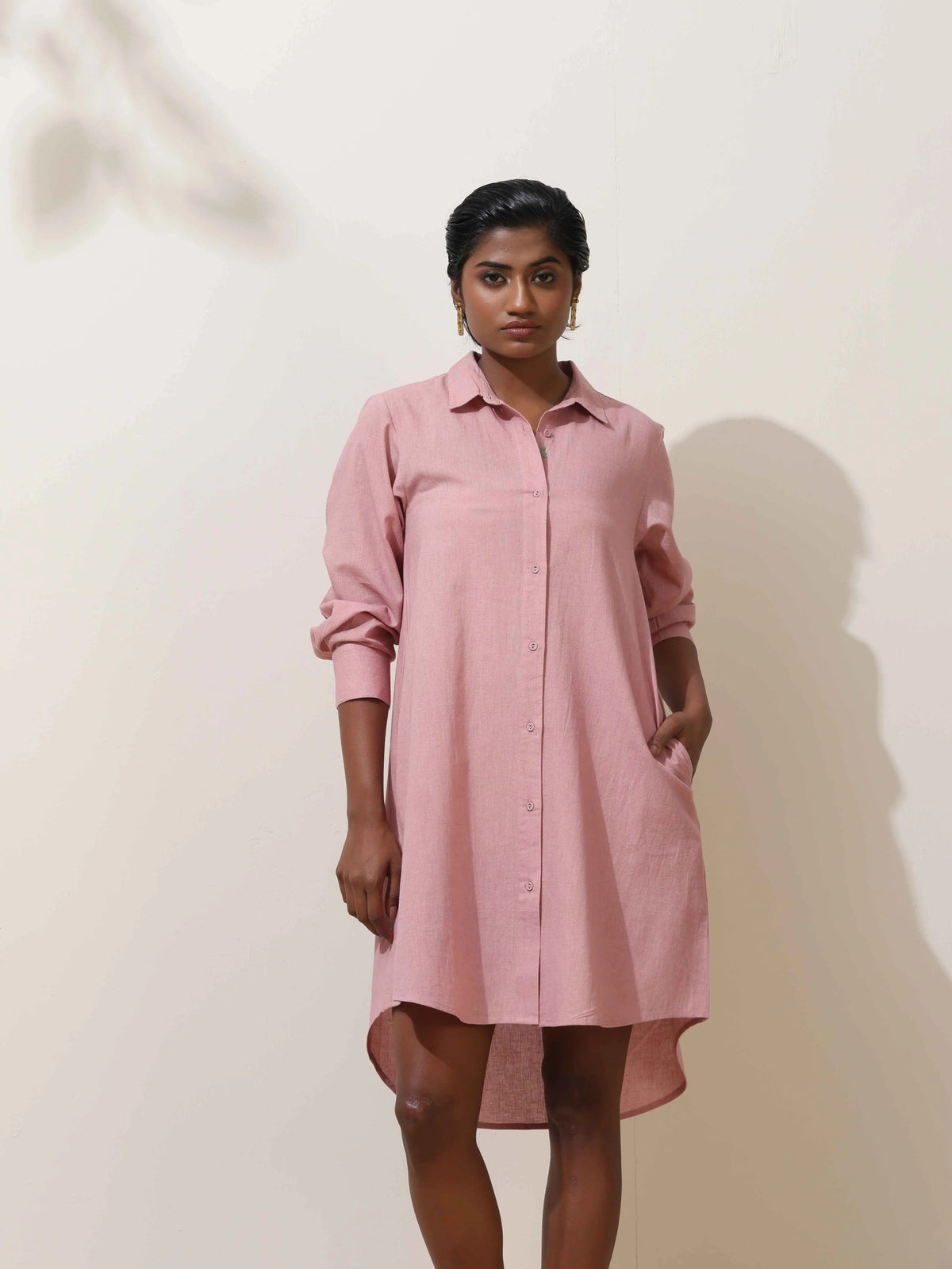 trueBrowns Pink Cotton Linen Dress | Grocsy