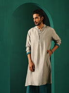 trueBrowns Men's Grey Silk Long Kurta | Grocsy