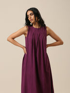 trueBrowns Plum Purple Slub Texture Sleeveless Kurta Pant Set | Grocsy