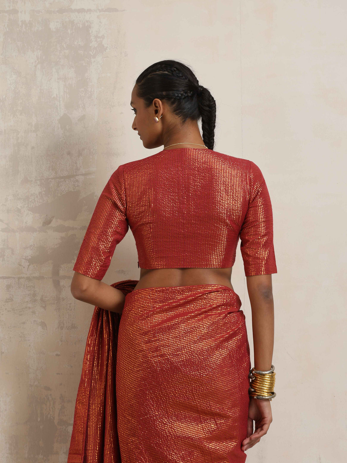 trueBrowns Maroon Gold Metallic Blouse | Grocsy