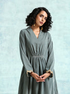 trueBrowns Grey Velvet Lace Kurta Pant Set | Grocsy