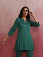 trueBrowns Green Straight Kurta Co-ord Set | Grocsy