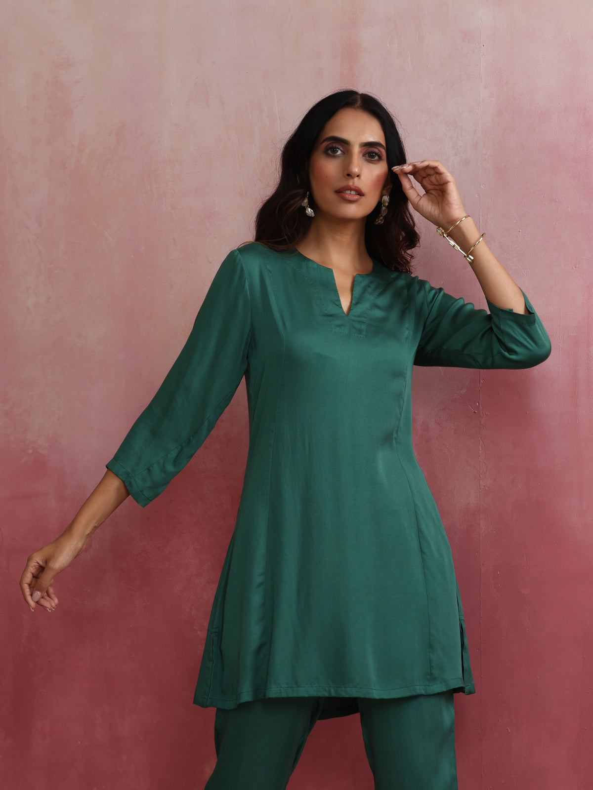 trueBrowns Green Straight Kurta Co-ord Set | Grocsy
