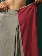 trueBrowns Grey Maroon Silk Ready to Wear Saree | Grocsy