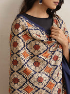trueBrowns Navy Blue Embroidered Woollen Stole | Grocsy