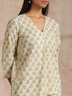 trueBrowns Green Buta On Off-White Block Print Cotton Co-Ord Set | Grocsy
