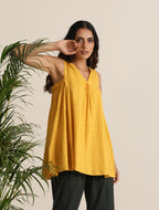 trueBrowns Mustard Cotton Dobby Sleeveless Co-ord Set | Grocsy