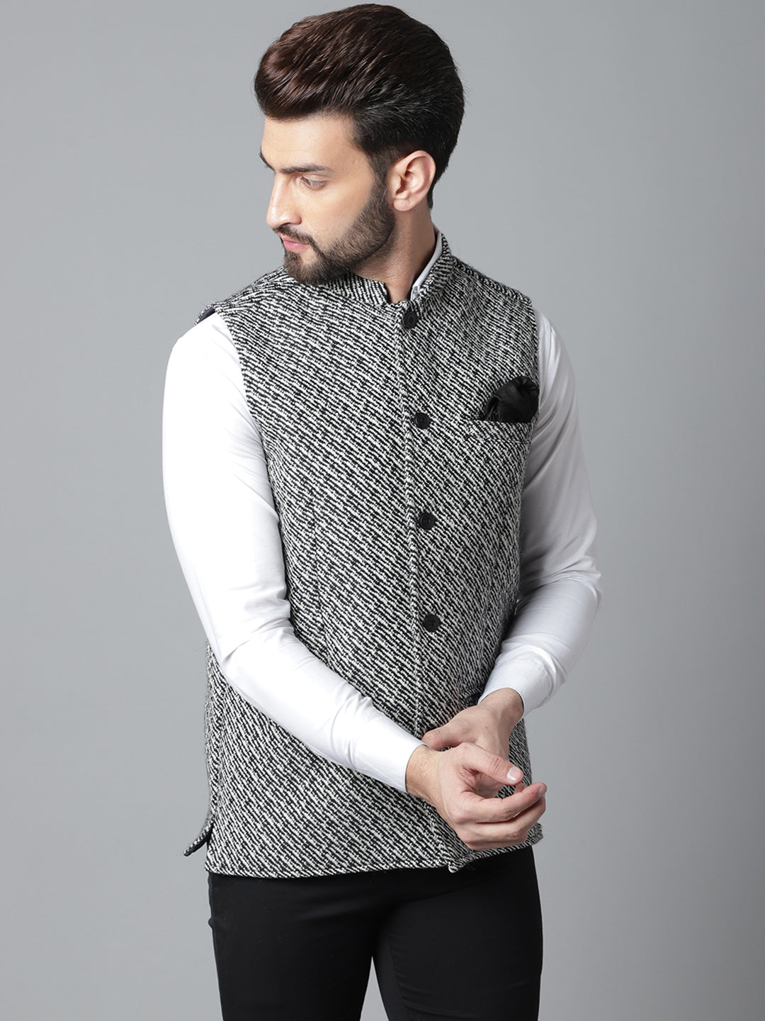 Even Apparels Men's Grey Pure Wool Nehru Jacket | Grocsy