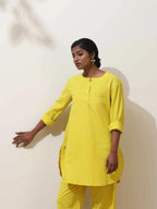trueBrowns Lime Cotton Linen Kurta Co-Ord Set | Grocsy
