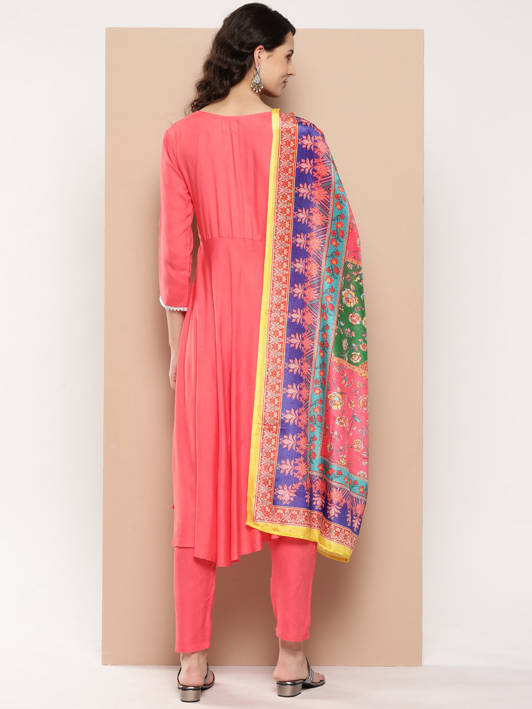 InWeave Women's Camelia Gota Angrakha Kurta Set W Yellow Orange Dupatta | Grocsy