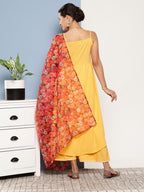 InWeave Women's Cassatta Yellow Cr Strappy Set With Rose Print Dupatta | Grocsy