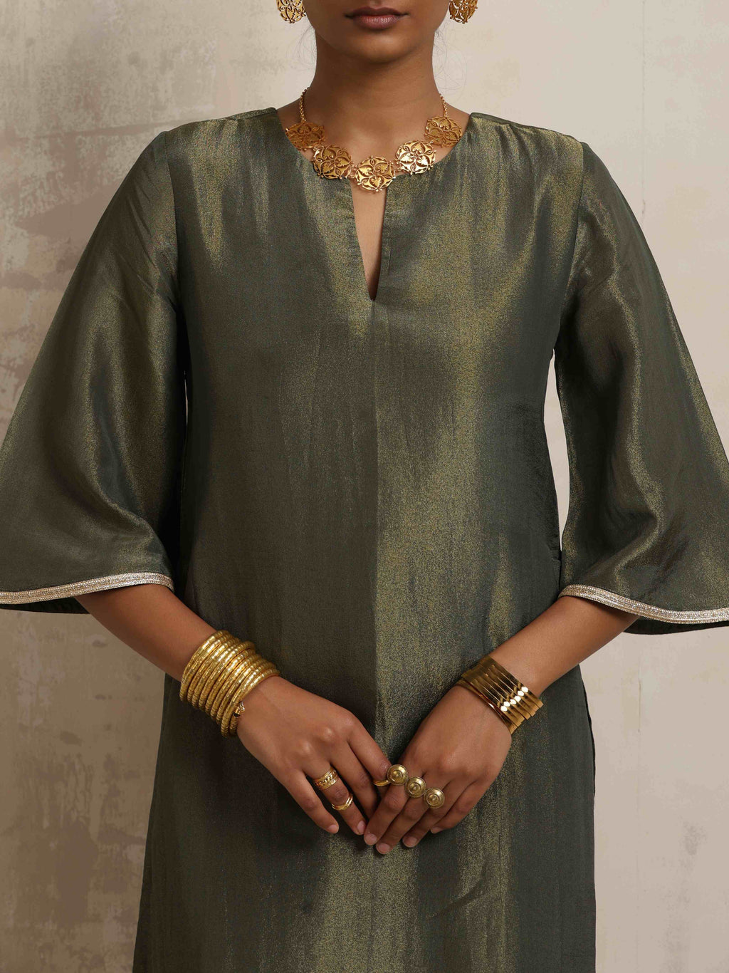 trueBrowns Green Tissue Kurta Set | Grocsy