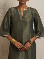 trueBrowns Green Tissue Kurta Set | Grocsy