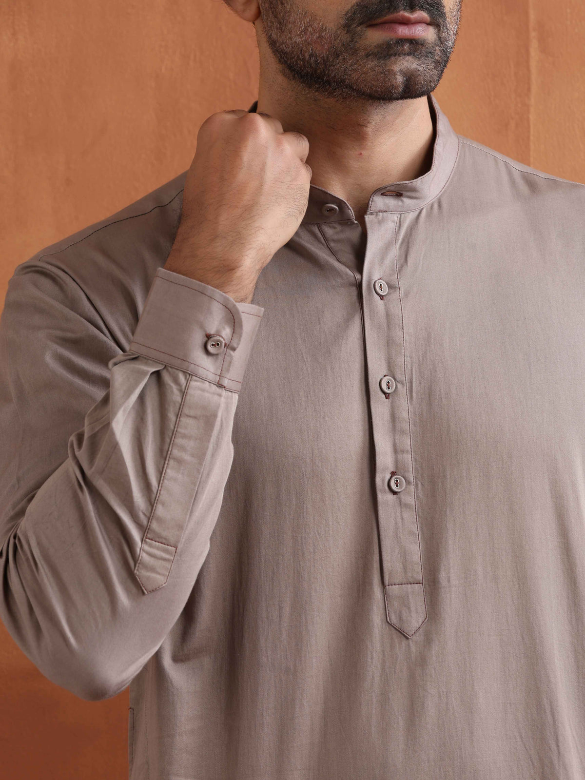 trueBrowns Men's Beige Cotton Short Kurta | Grocsy
