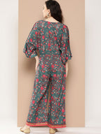 Ahalyaa Printed Basic Jumpsuit with Lace Inserts | Grocsy