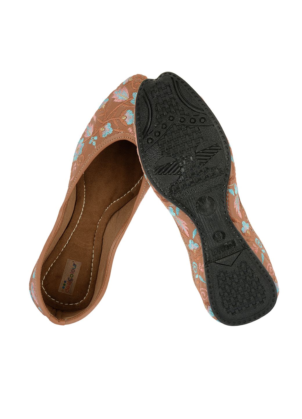Desi Colour Women Indian Ethnic Footwear-Cushioned Peach Floral | Grocsy