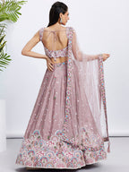 House of Panchhi Lavender Georgette Sequins And Thread Embroidery Lehenga Choli & Dupatta | Grocsy