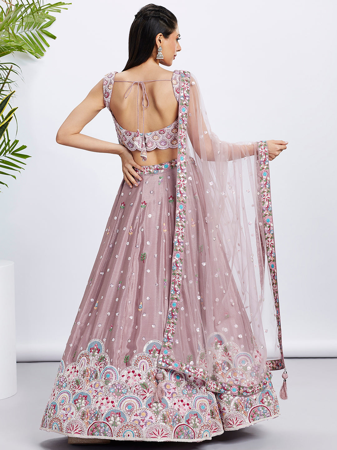 House of Panchhi Lavender Georgette Sequins And Thread Embroidery Lehenga Choli & Dupatta | Grocsy