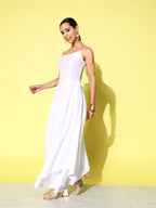 InWeave Women's Cream Strappy Kurta Set With Pink Organza Cape | Grocsy