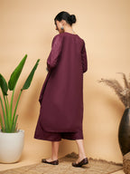 InWeave Women's Wine Solid Flared Kurta Palazzo Set | Grocsy