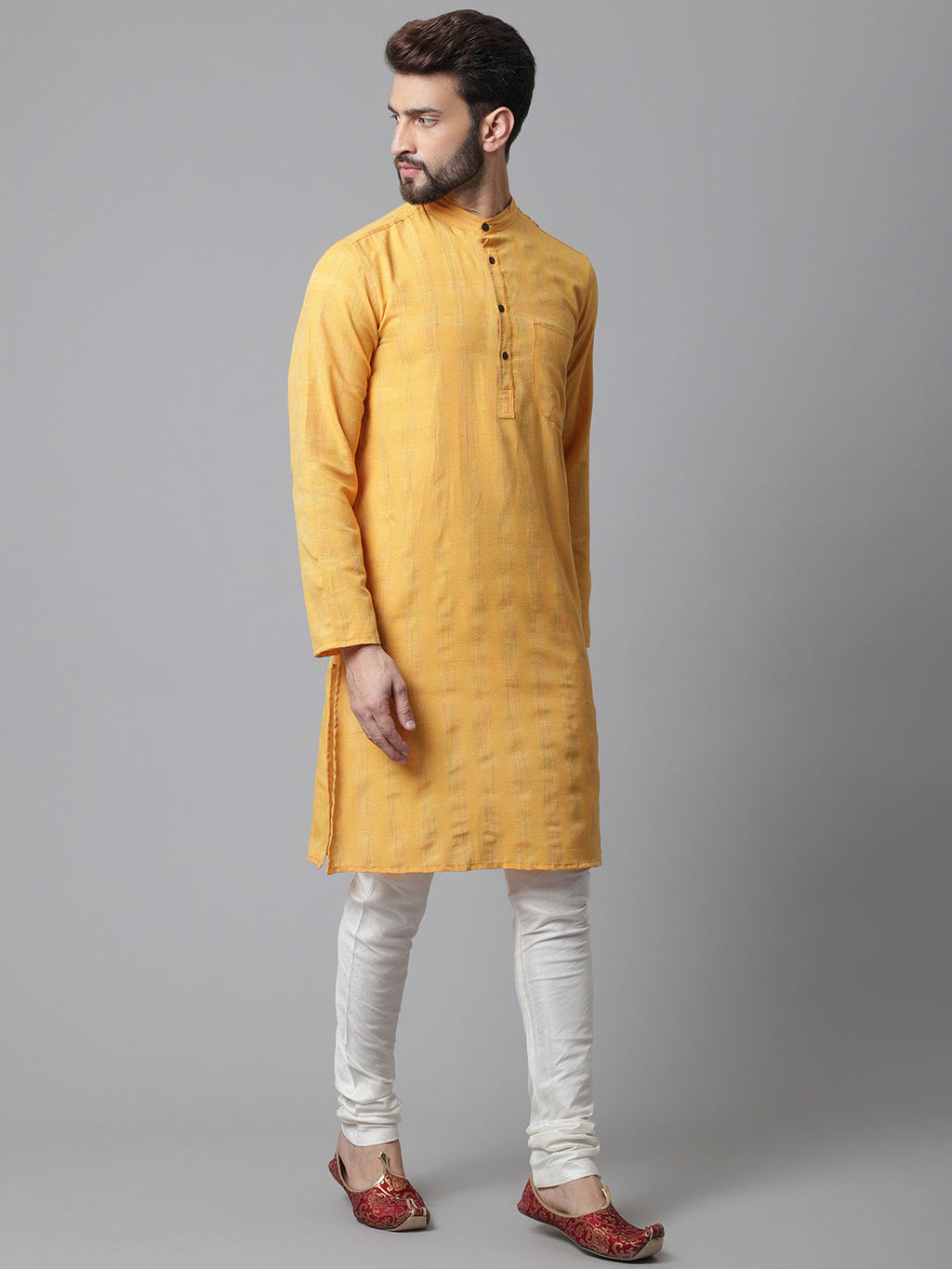 Even Apparels Yellow Kurta With Band Collar | Grocsy