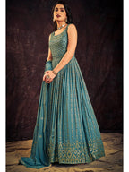 Myra Blue Real Georgette Designer Gown Style Suit | Grocsy