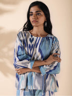 trueBrowns Blue Cotton Ikat Short Co-ord Set | Grocsy