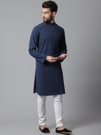 Even Apparels Blue Solid Kurta With Band Collar | Grocsy