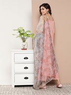 InWeave Women's Light Pink Cr Strappy Set With White Organza Dupatta | Grocsy