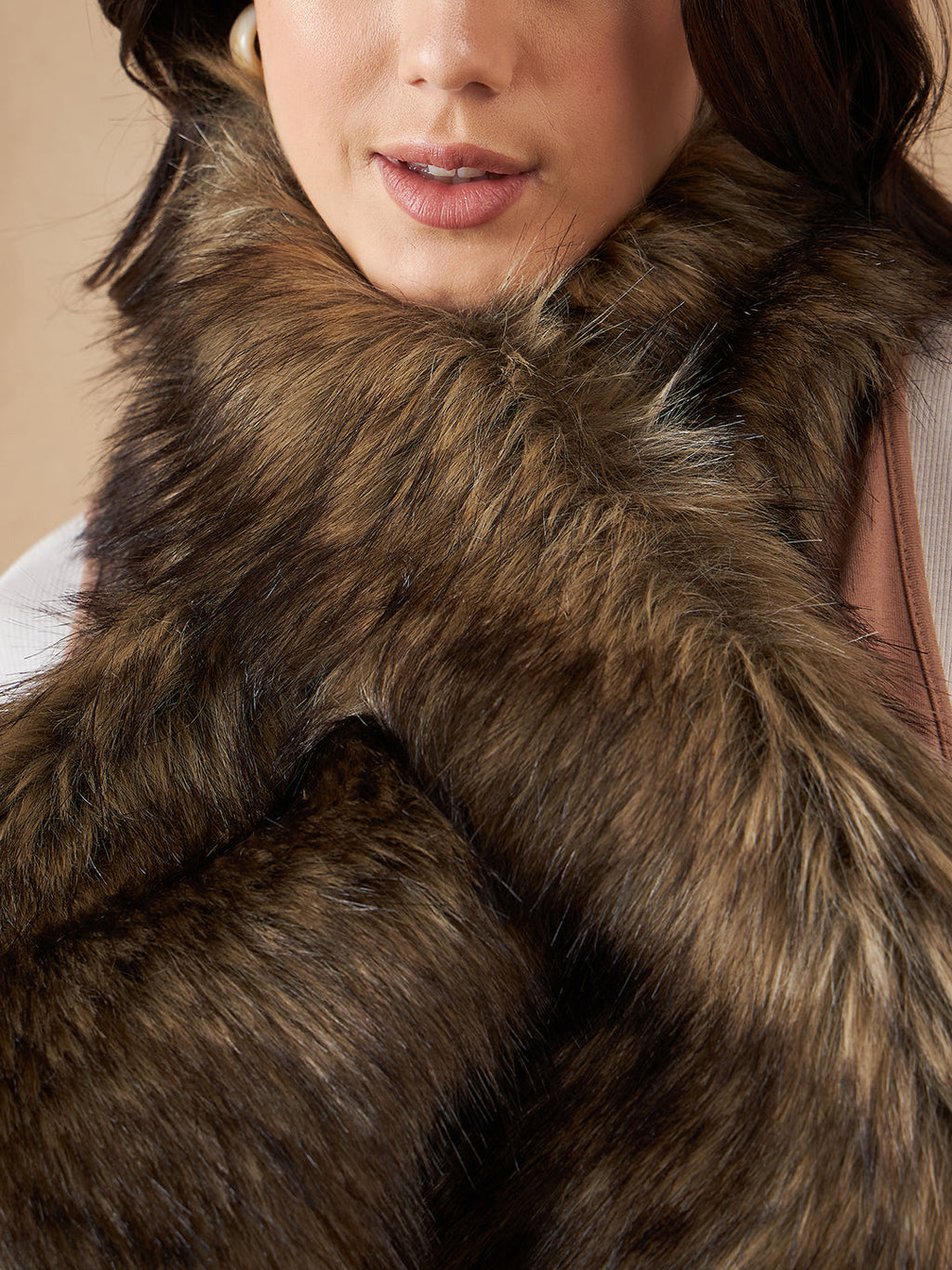 InWeave Women's Beige Print Faux Fur Neck Warmer | Grocsy