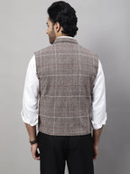 Even Apparels Men's Brown Pure Wool Nehru Jacket | Grocsy