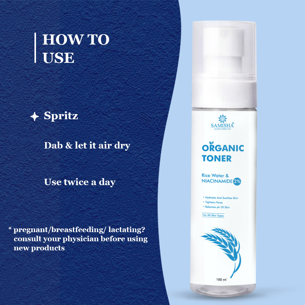 Samisha 2% Niacinamide & Rice Water Organic Face Toner | Grocsy