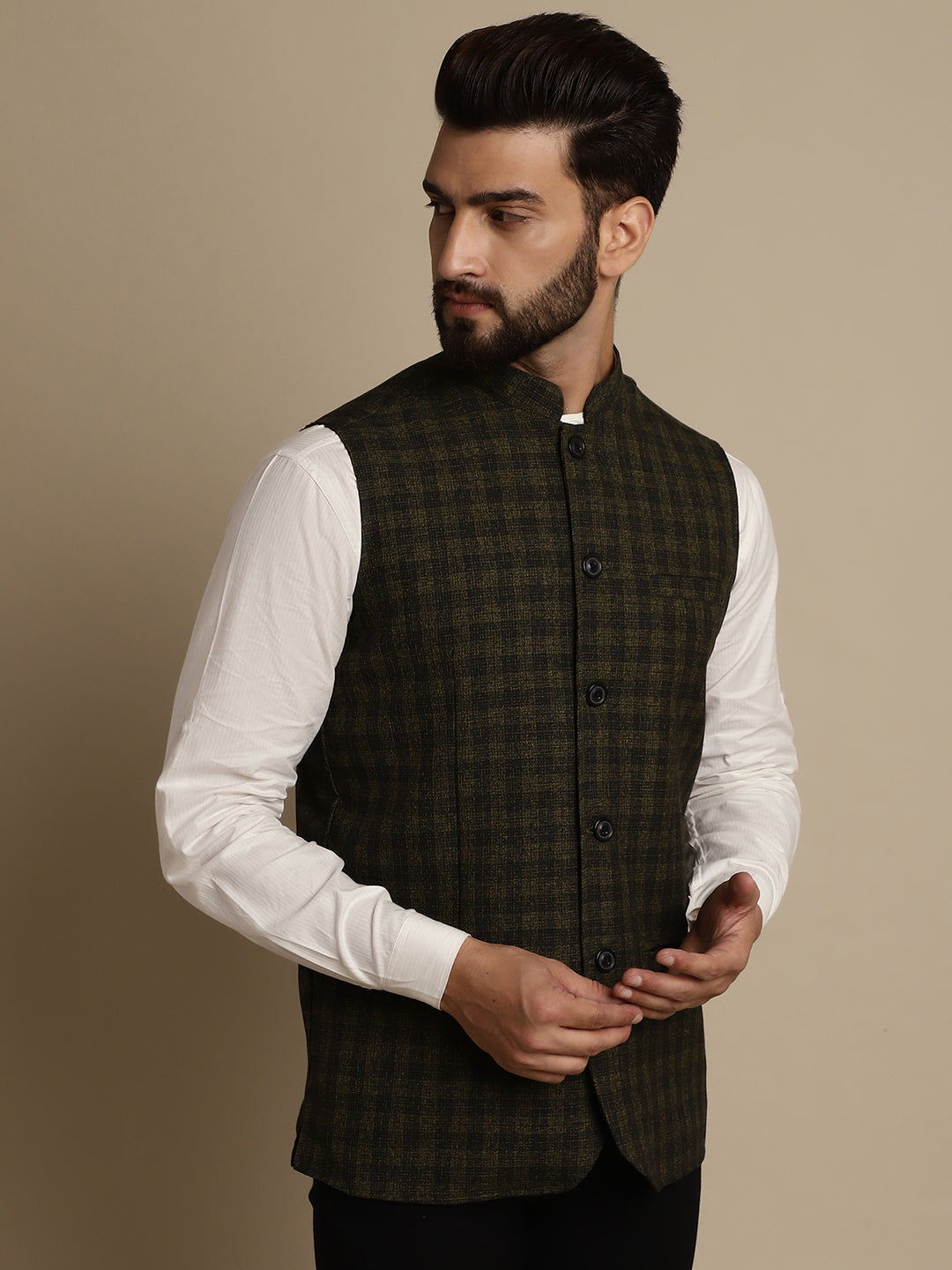 Even Apparels Men's Multi Mandarin Collar Waistcoat | Grocsy