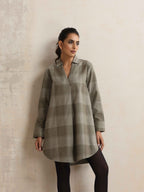 trueBrowns Green Check Pleated Winter Top | Grocsy