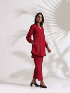 trueBrowns Maroon Slub Co-ord Set | Grocsy