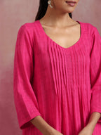 trueBrowns Pink Cotton Dobby Kurta Set | Grocsy