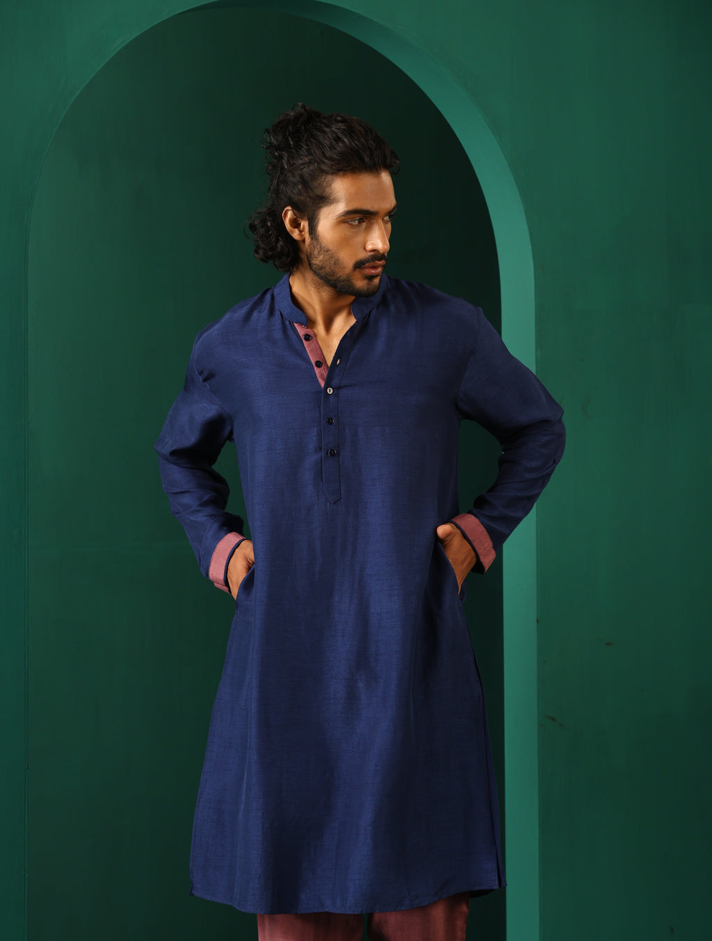 trueBrowns Men's Blue Silk Long Kurta | Grocsy