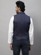 Even Apparels Men's Blue Nehru Jacket With Welt Pockets | Grocsy