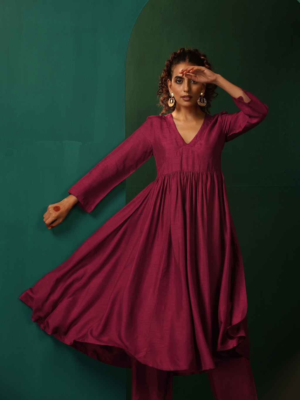 trueBrowns Maroon Silk Angrakha Kurta Pant Set | Grocsy