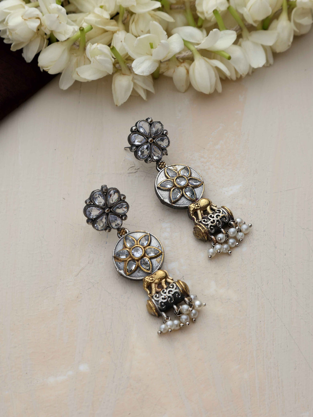 trueBrowns Silver Gold Tone Kundan Earrings | Grocsy
