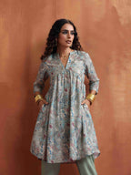 trueBrowns Green Print Flared Kurta Co-ord Set | Grocsy
